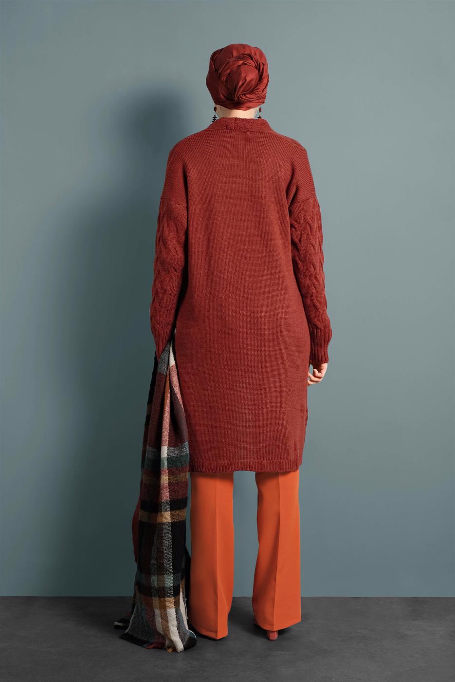 Tesettür giyim KAHVE ALVİNA ARA BEL KUMAŞ PANTOLON 7523