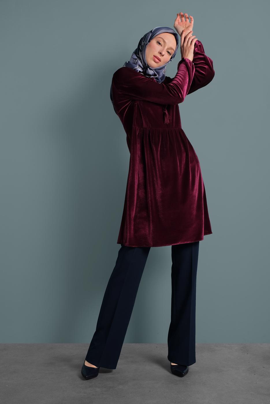 Tesettür giyim LACİVERT ALVİNA ARA BEL KUMAŞ PANTOLON 7523