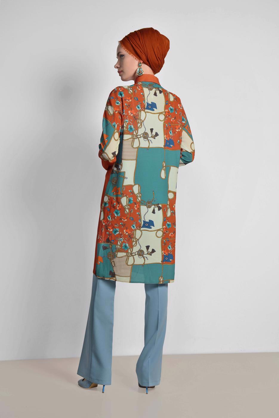 Tesettür giyim MAVİ ALVİNA ARA BEL KUMAŞ PANTOLON 7523