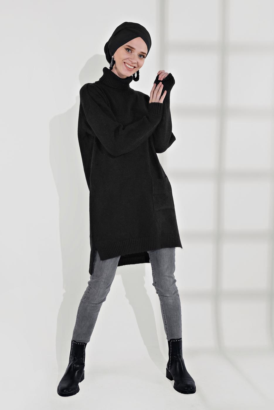 Tesettür giyim GRİ PAÇALARI PÜSKÜLLÜ DENİM PANTOLON 7529