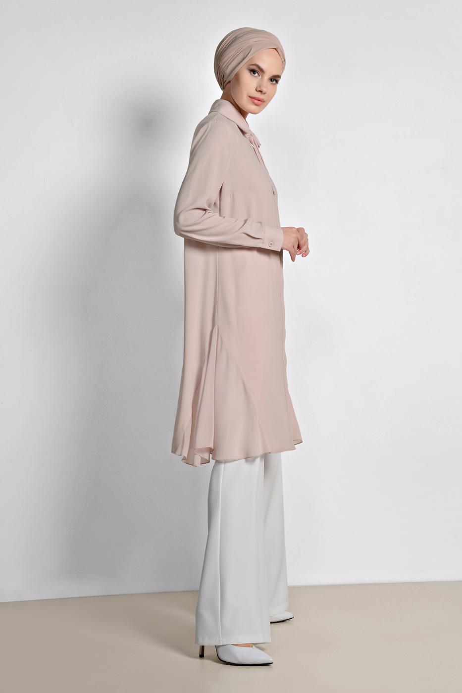 Tesettür giyim EKRU YÜKSEK BEL PANTOLON 7548