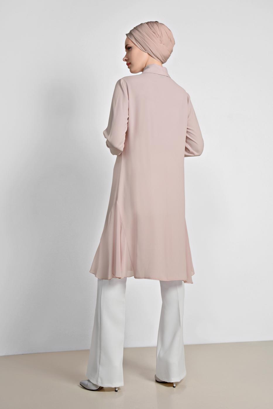 Tesettür giyim EKRU YÜKSEK BEL PANTOLON 7548