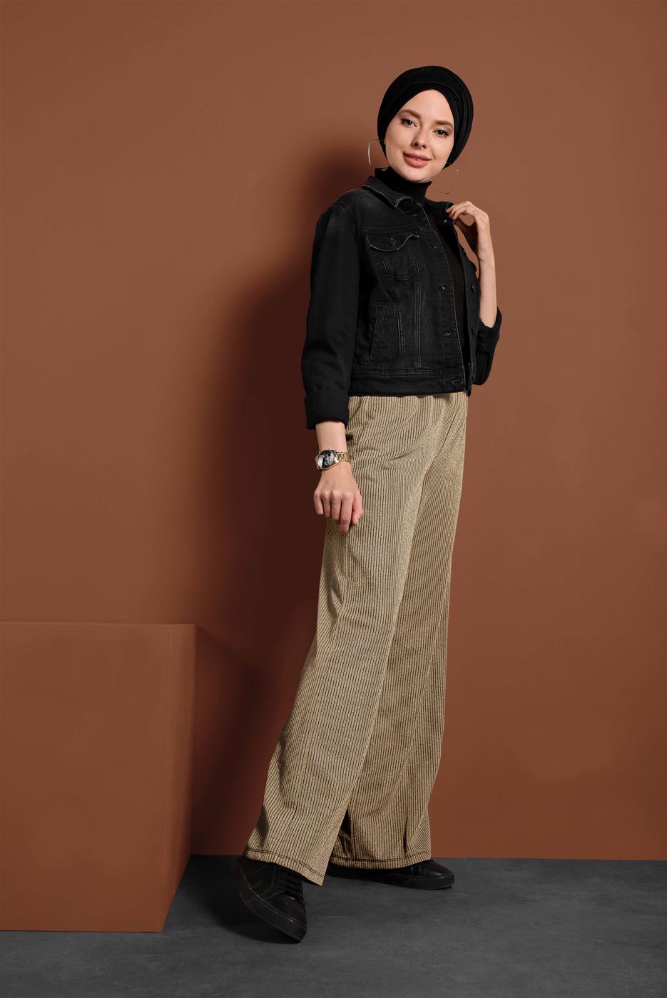 Tesettür giyim ALTIN ALVİNA SİMLİ PANTOLON 7550