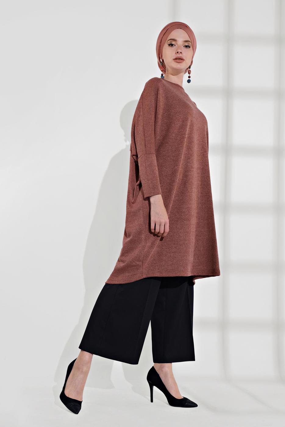 Tesettür giyim SİYAH ALVİNA YÜKSEK BEL KUMAŞ PANTOLON T 7551