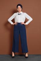 Tesettür giyim LACİVERT ALVİNA YÜKSEK BEL KUMAŞ PANTOLON T 7551