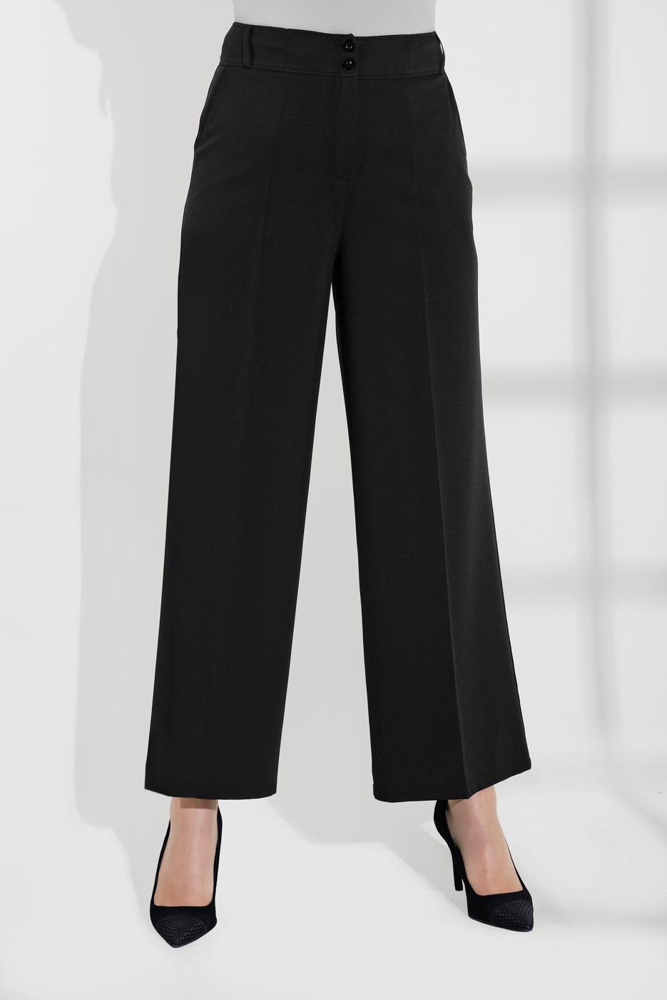 Tesettür giyim SİYAH ALVİNA GENİŞ PAÇA CEPLİ PANTOLON 7568