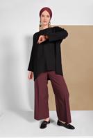 Tesettür giyim BORDO ALVİNA GENİŞ PAÇA CEPLİ PANTOLON 7568
