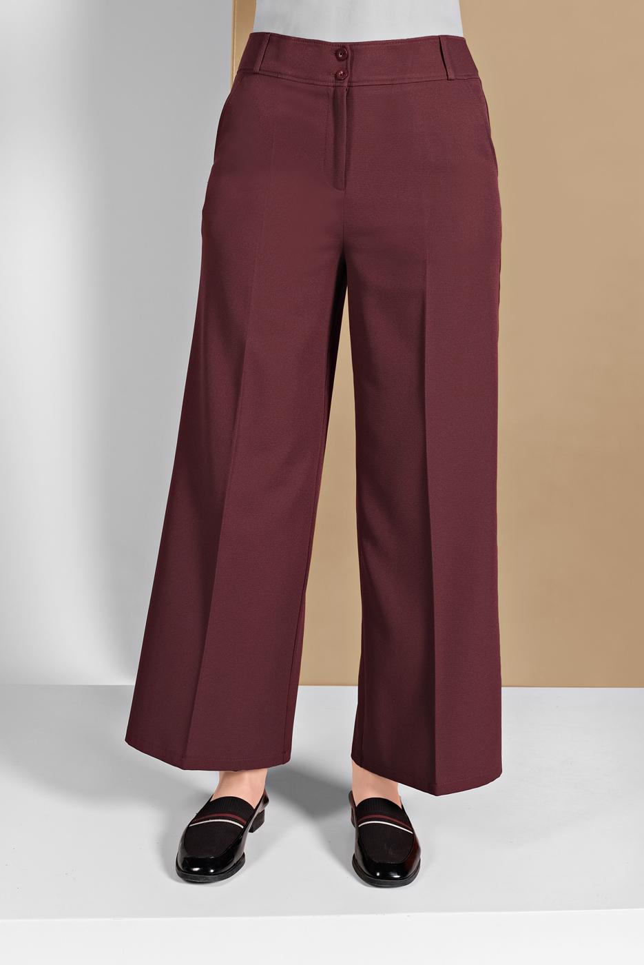 Tesettür giyim BORDO ALVİNA GENİŞ PAÇA CEPLİ PANTOLON 7568