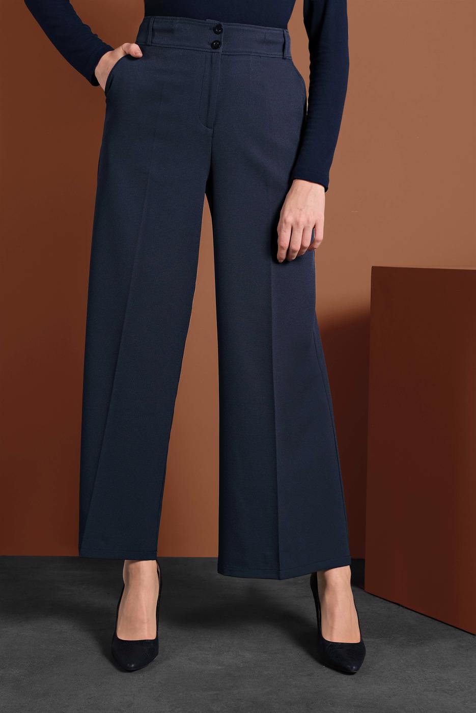 Tesettür giyim LACİVERT ALVİNA GENİŞ PAÇA CEPLİ PANTOLON 7568