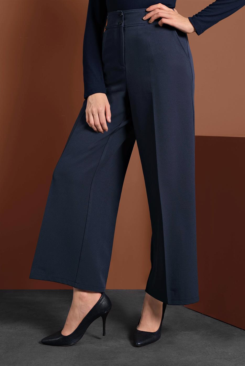 Tesettür giyim LACİVERT ALVİNA GENİŞ PAÇA CEPLİ PANTOLON 7568