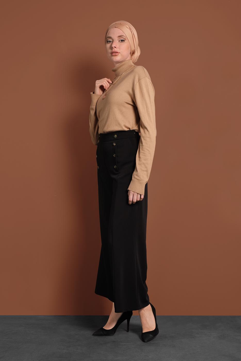 Tesettür giyim SİYAH ALVİNA GENİŞ PAÇA PANTOLON 7578