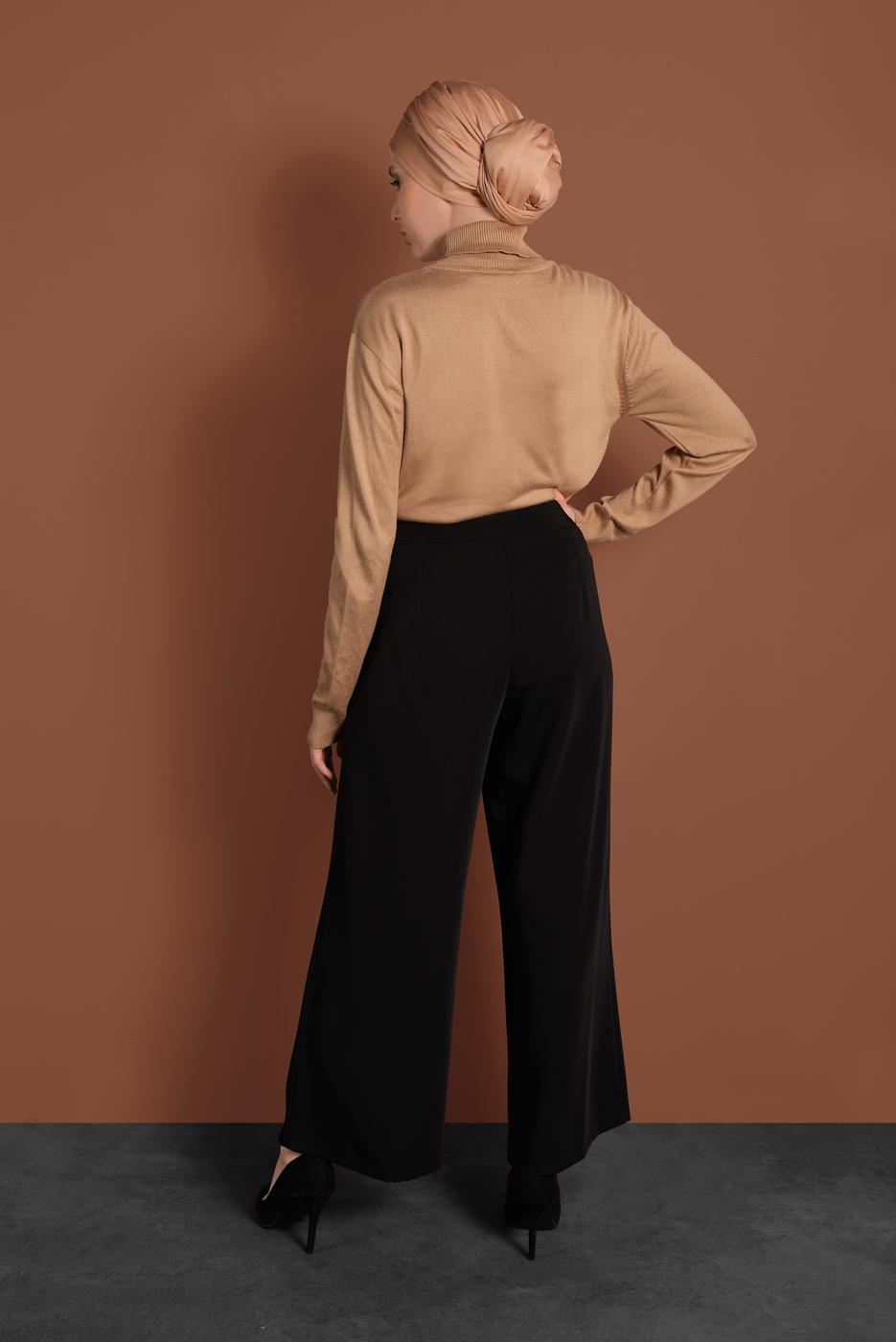 Tesettür giyim SİYAH ALVİNA GENİŞ PAÇA PANTOLON 7578