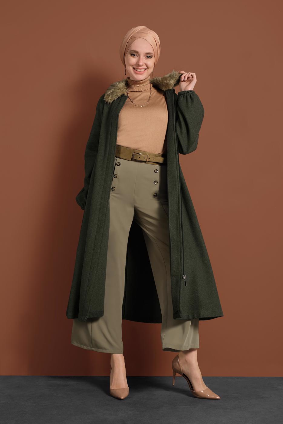 Tesettür giyim HAKİ ALVİNA GENİŞ PAÇA PANTOLON 7578