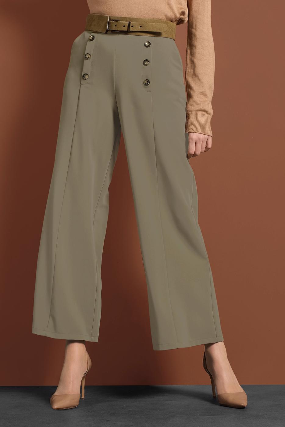 Tesettür giyim HAKİ ALVİNA GENİŞ PAÇA PANTOLON 7578