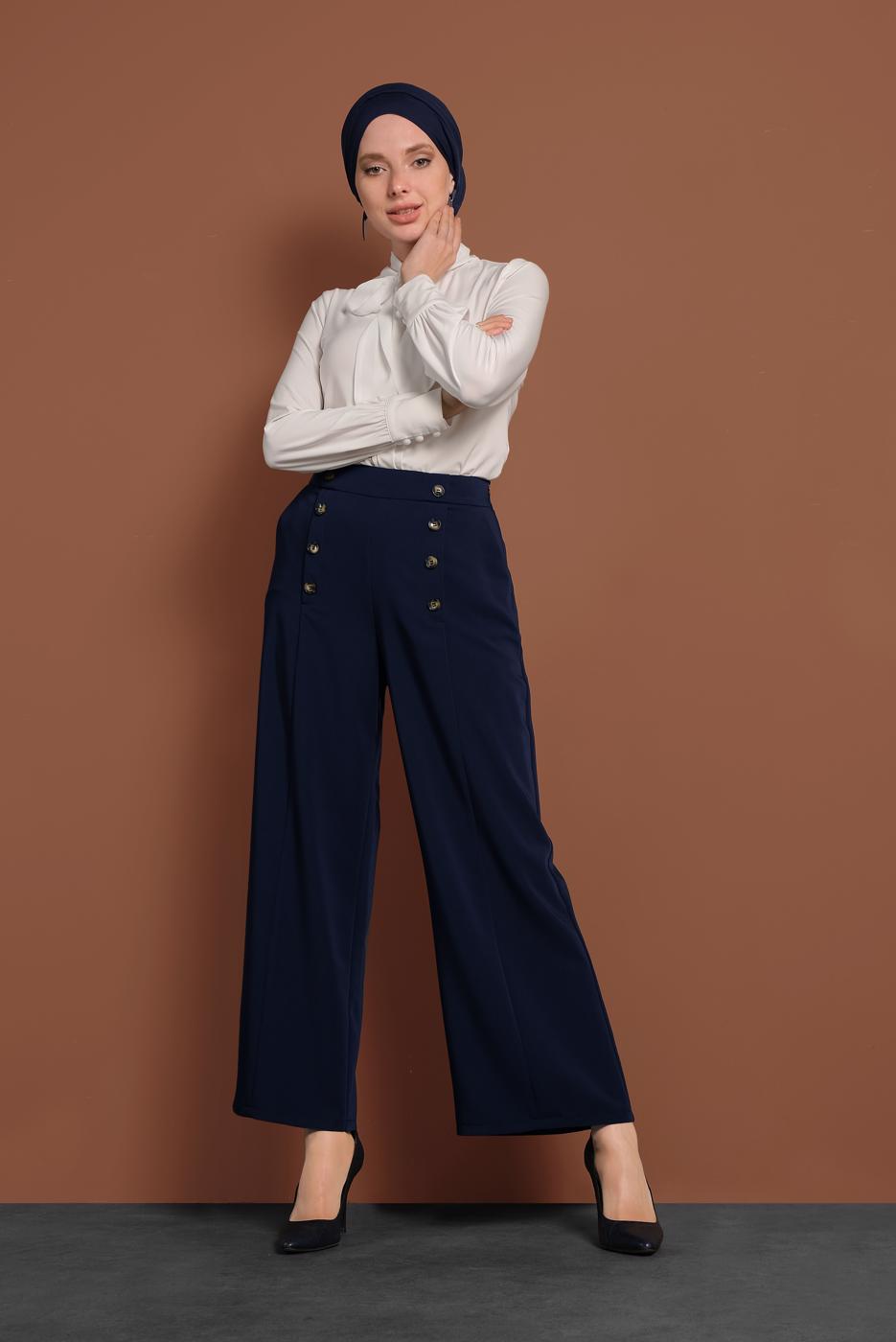 Tesettür giyim LACİVERT ALVİNA GENİŞ PAÇA PANTOLON 7578