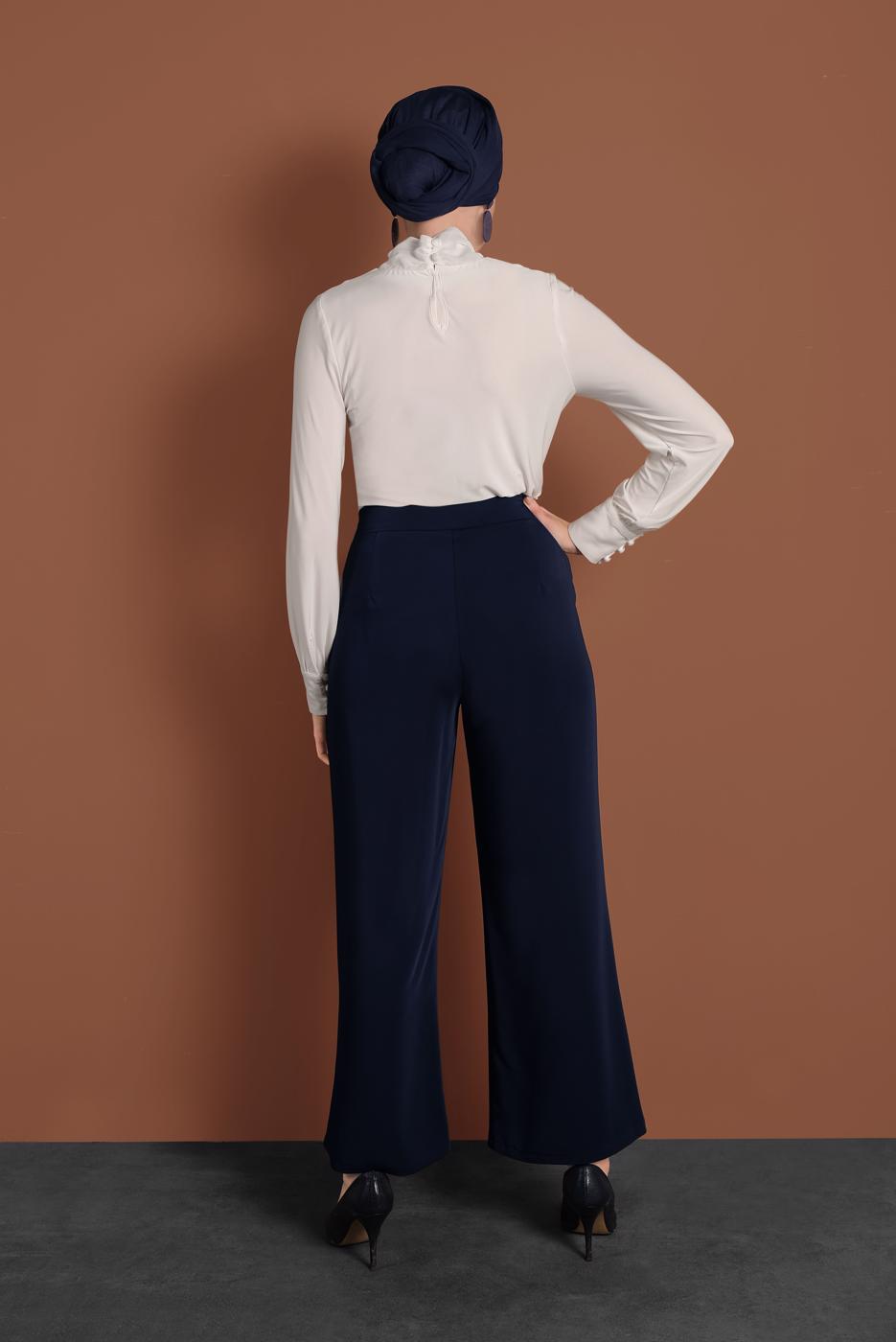 Tesettür giyim LACİVERT ALVİNA GENİŞ PAÇA PANTOLON 7578