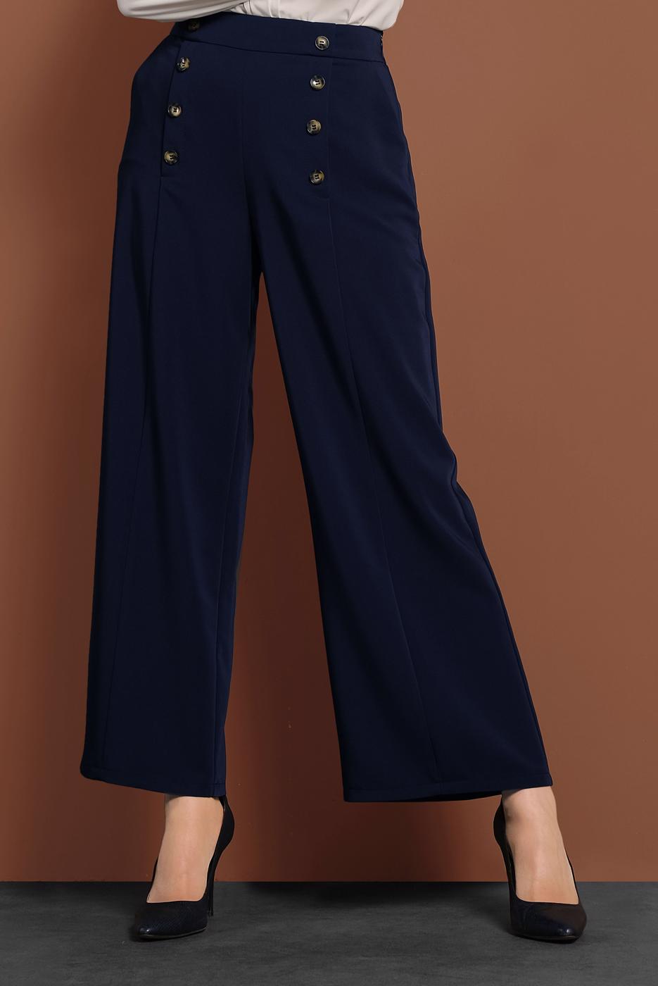 Tesettür giyim LACİVERT ALVİNA GENİŞ PAÇA PANTOLON 7578
