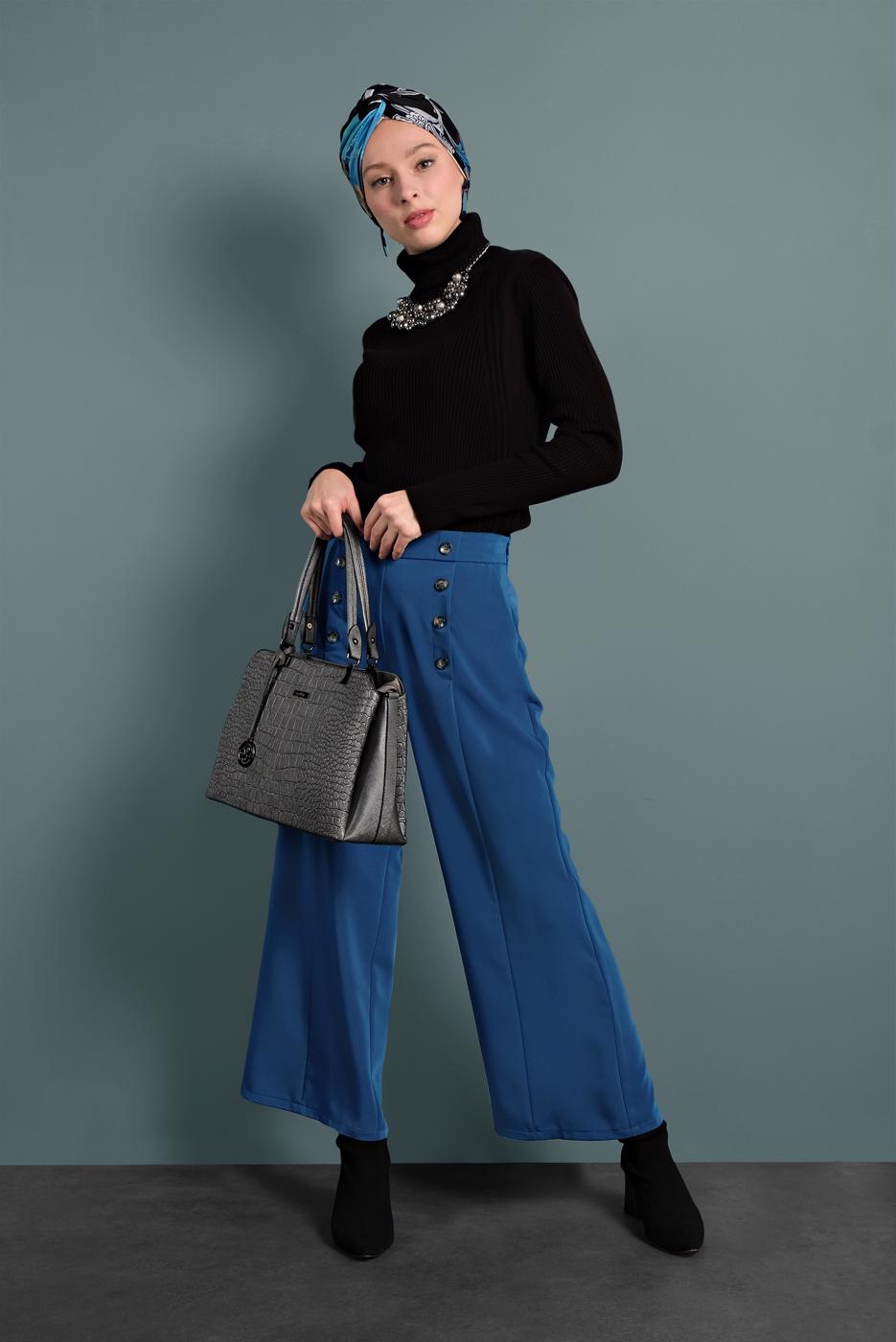 Tesettür giyim LACİVERT ALVİNA GENİŞ PAÇA PANTOLON 7578
