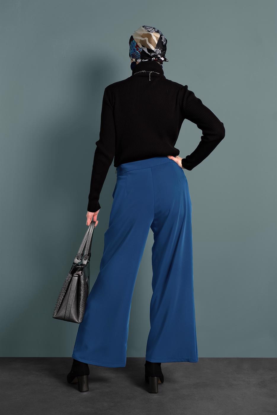 Tesettür giyim LACİVERT ALVİNA GENİŞ PAÇA PANTOLON 7578