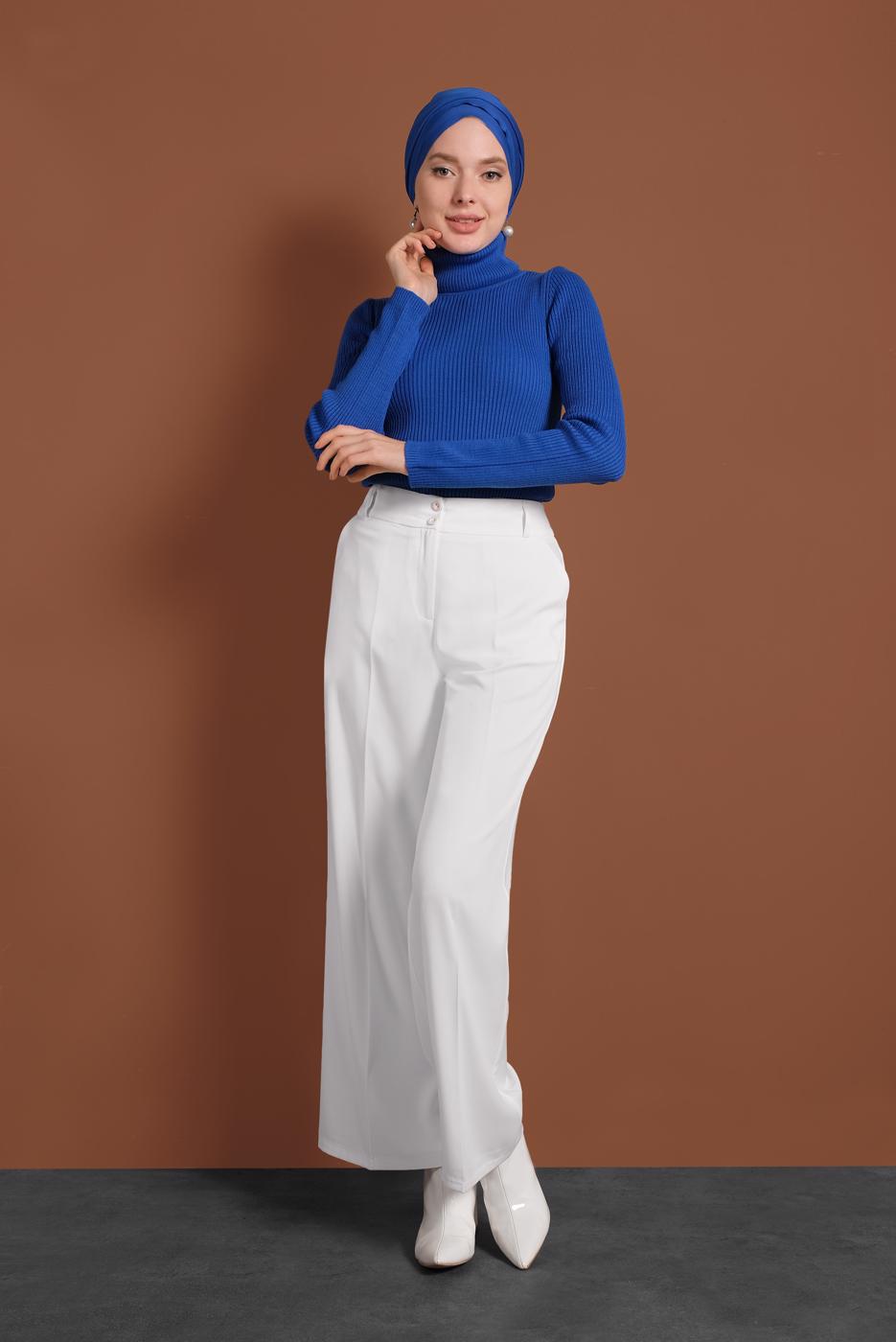 Tesettür giyim KREM ALVİNA ARA BEL KUMAŞ PANTOLON 7580
