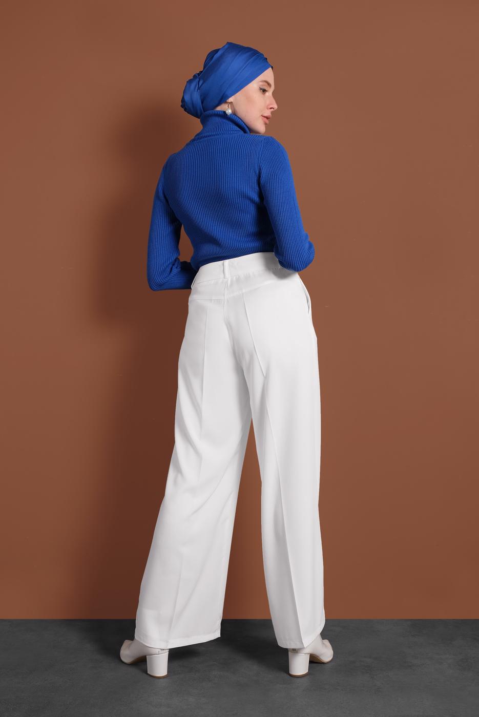 Tesettür giyim KREM ALVİNA ARA BEL KUMAŞ PANTOLON 7580