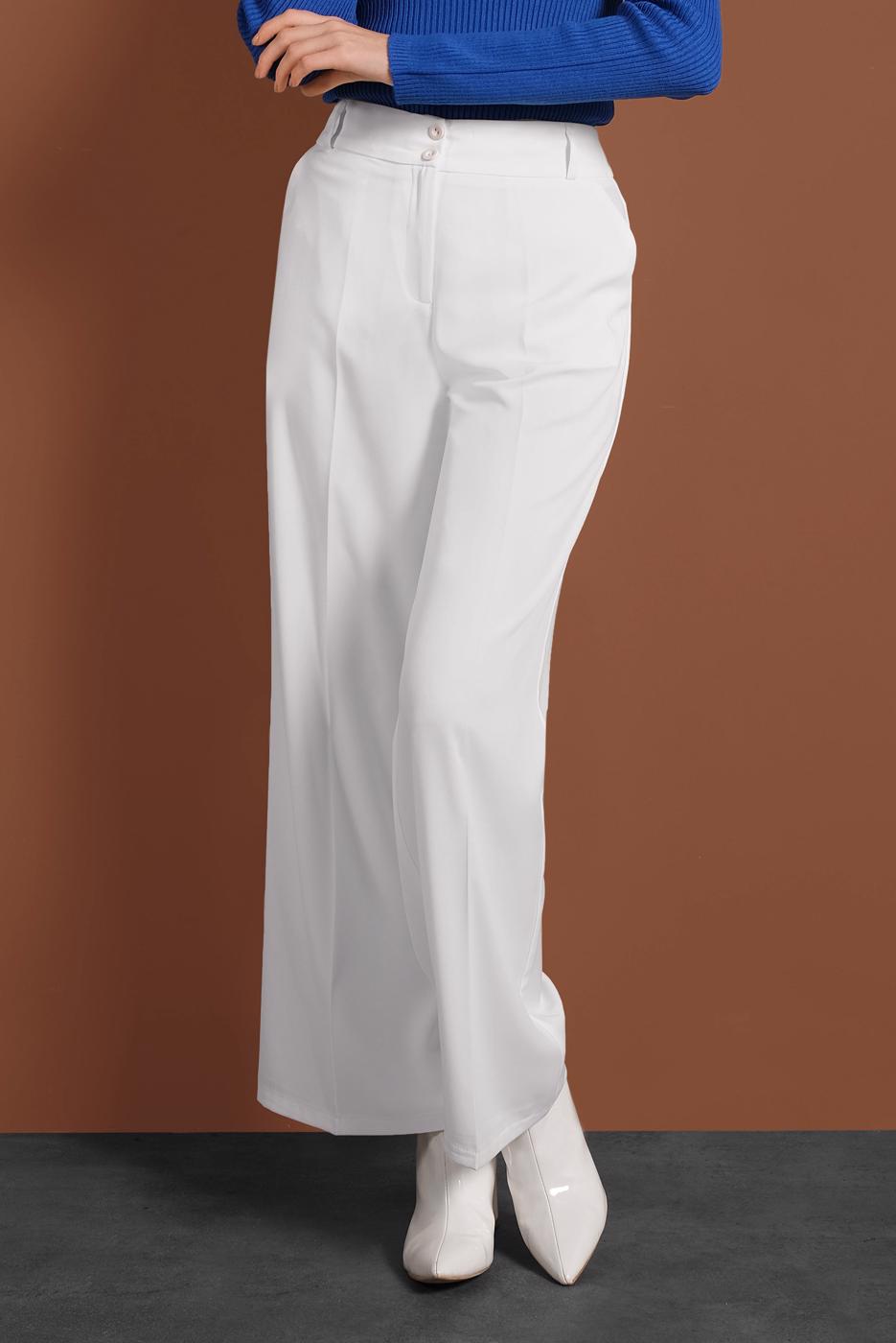 Tesettür giyim KREM ALVİNA ARA BEL KUMAŞ PANTOLON 7580