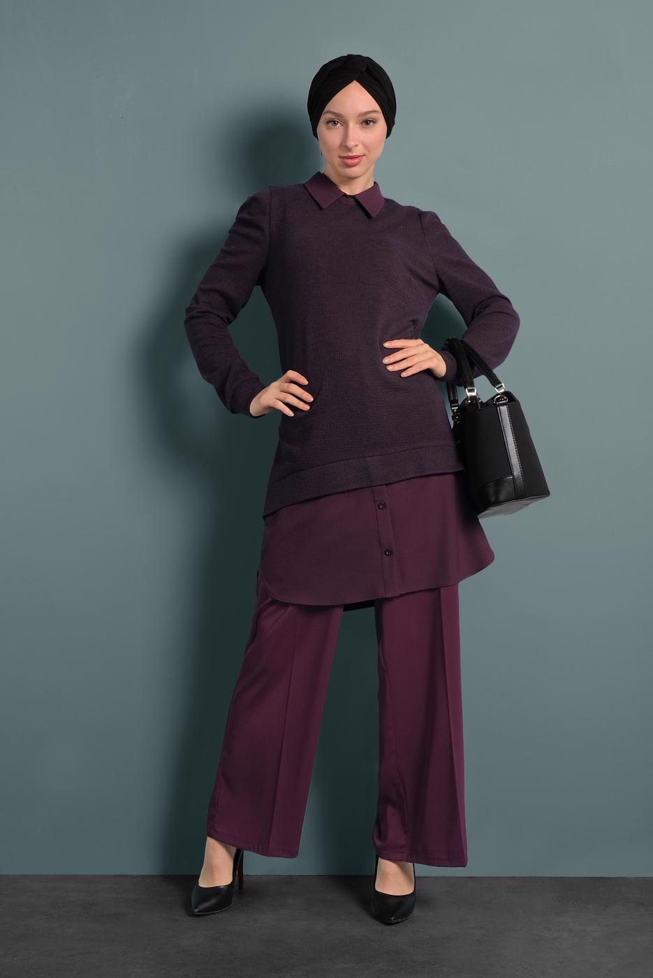 Tesettür giyim MÜRDÜM ALVİNA ARA BEL KUMAŞ PANTOLON 7580