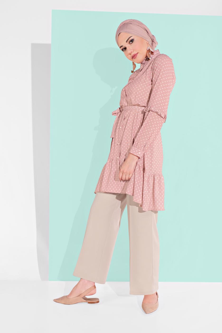 Tesettür giyim PUDRA ALVİNA ARA BEL KUMAŞ PANTOLON 7580