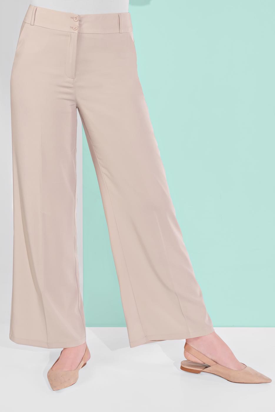 Tesettür giyim PUDRA ALVİNA ARA BEL KUMAŞ PANTOLON 7580