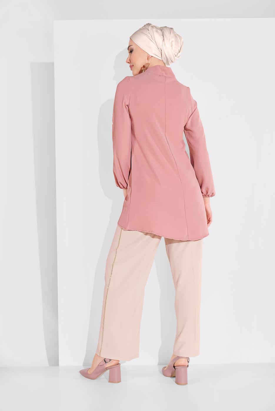 Tesettür giyim BEJ ALVİNA YANLARI TAŞ ŞERİT DETAYLI PANTOLON 7582 