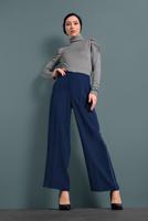 Tesettür giyim LACİVERT ALVİNA YANLARI TAŞ ŞERİT DETAYLI PANTOLON 7582 
