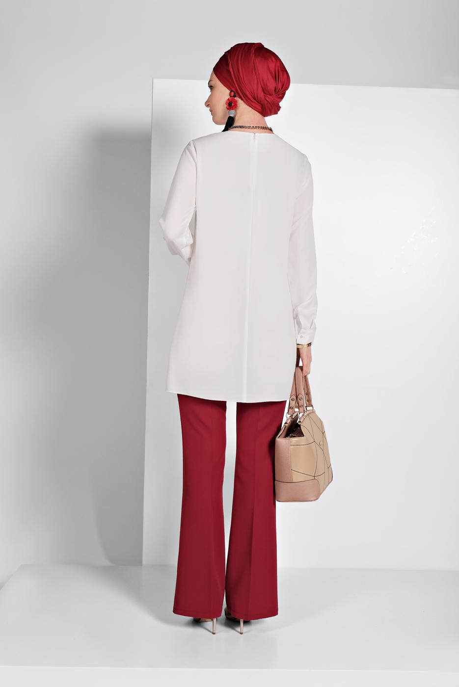 Tesettür giyim KIRMIZI KUMAŞ PANTOLON 7585