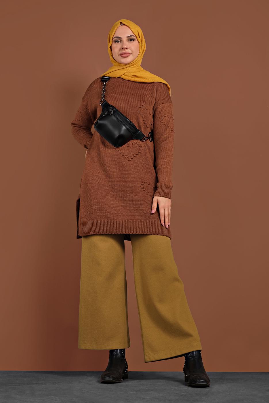 Vêtements hijab ORANGE PANTALON À VOLUME À TAILLE-ÉLASTIQUE 7701 