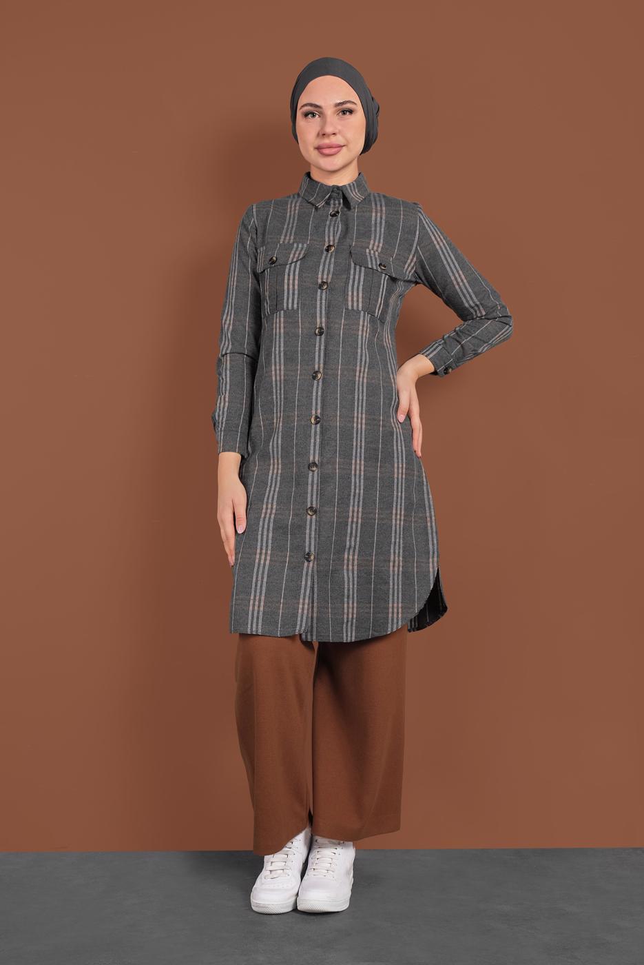 Tesettür giyim KAHVE BELİ LASTİKLİ GENİŞ PAÇA PANTOLON 7701