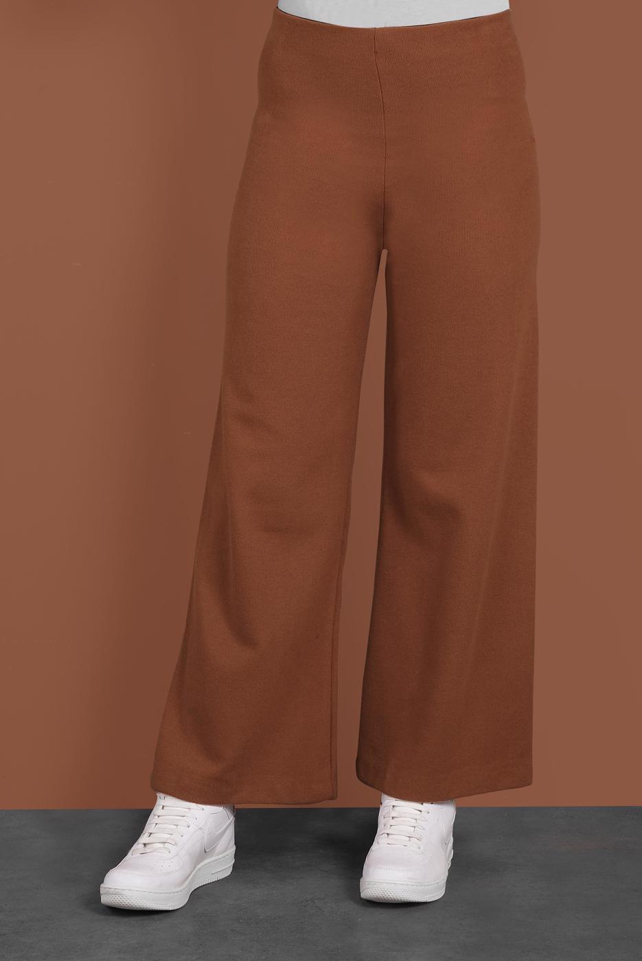 Tesettür giyim KAHVE BELİ LASTİKLİ GENİŞ PAÇA PANTOLON 7701