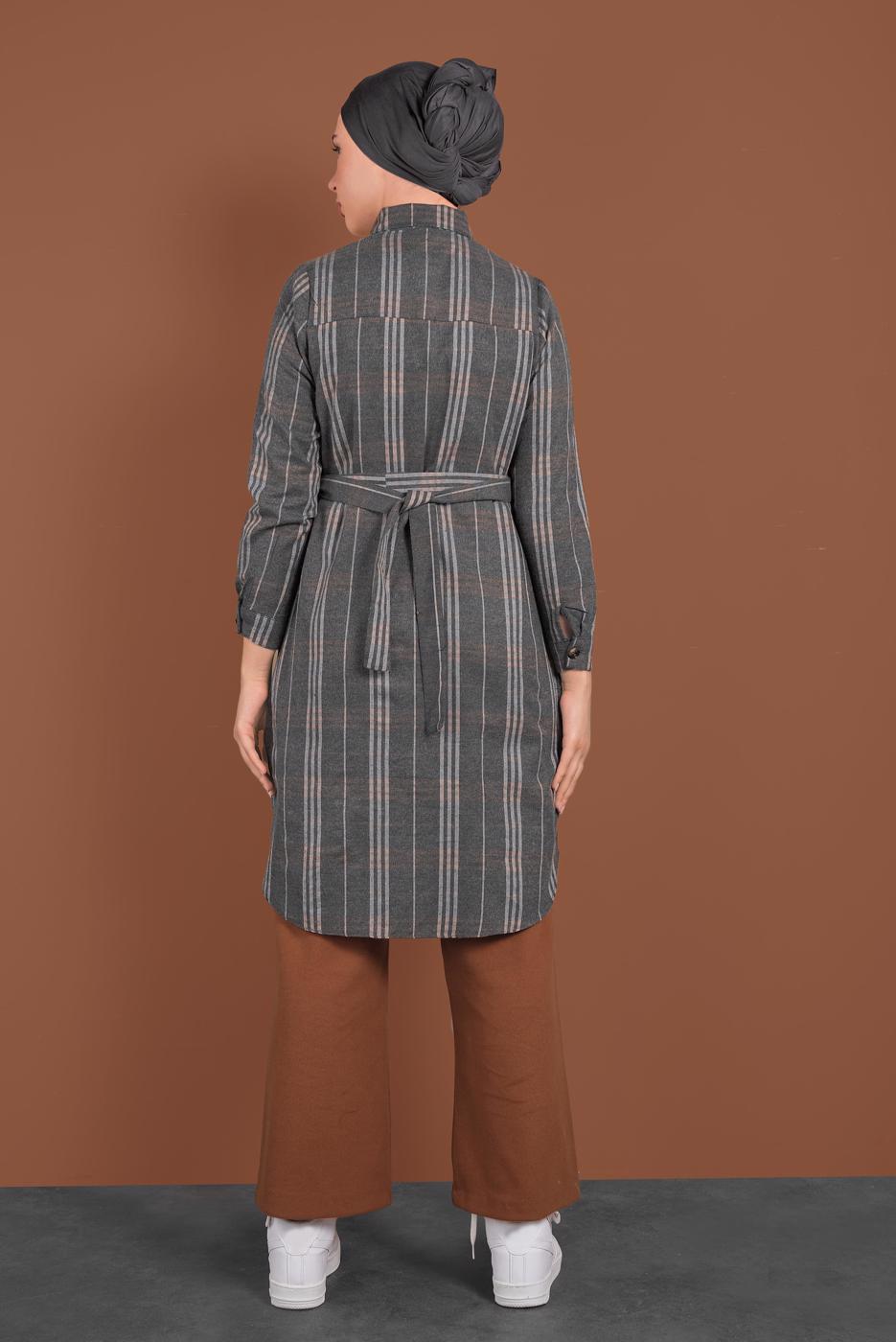 Tesettür giyim KAHVE BELİ LASTİKLİ GENİŞ PAÇA PANTOLON 7701