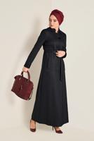 Hijab clothing BLACK BELTED HOODED TOPCOAT 1311 