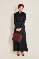 Hijab clothing BLACK BELTED HOODED TOPCOAT 1311 