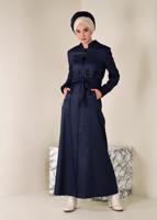 Hijab clothing NAVY BLUE BELTED HOODED TOPCOAT 1311 