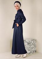 Hijab clothing NAVY BLUE BELTED HOODED TOPCOAT 1311 
