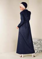 Hijab clothing NAVY BLUE BELTED HOODED TOPCOAT 1311 