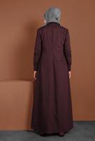 Hijab clothing CLARET RED MANDARIN COLLAR HIDDEN BUTTONED TOPCOAT 1314