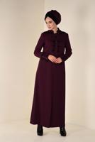 Hijab clothing CLARET RED EMBROIDERED HOODED TOPCOAT 1315 