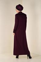 Hijab clothing CLARET RED EMBROIDERED HOODED TOPCOAT 1315 