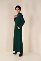 Hijab clothing GREEN EMBROIDERED HOODED TOPCOAT 1315 