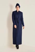 Hijab clothing NAVY BLUE MANDARIN COLLAR TIE-WAIST TOPCOAT 1338 