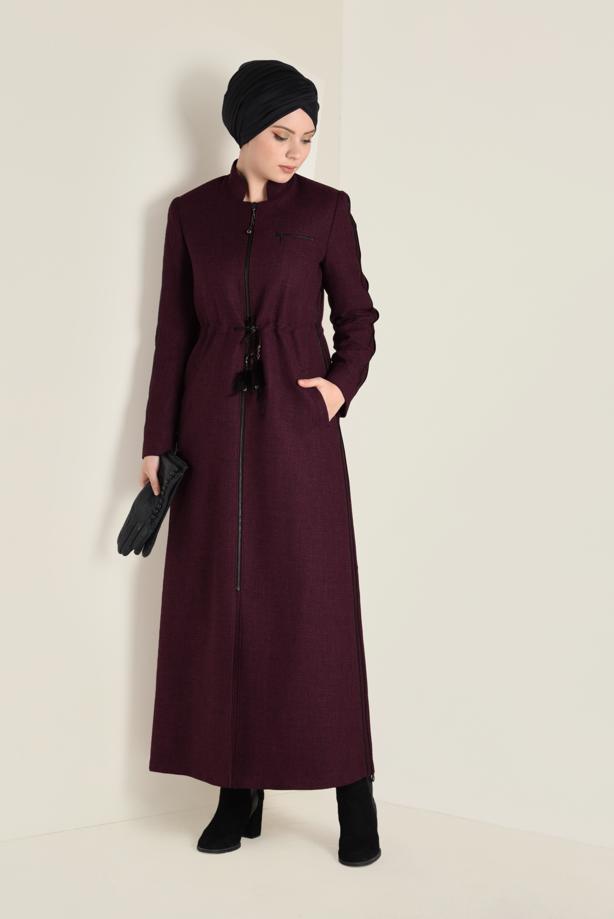 Hijab clothing BLACK MANDARIN COLLAR TIE-WAIST TOPCOAT 1338  - TRENDTESETTÜR