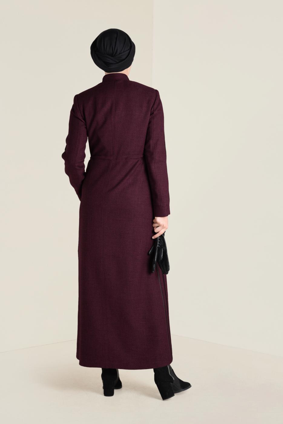 Hijab clothing BLACK MANDARIN COLLAR TIE-WAIST TOPCOAT 1338 