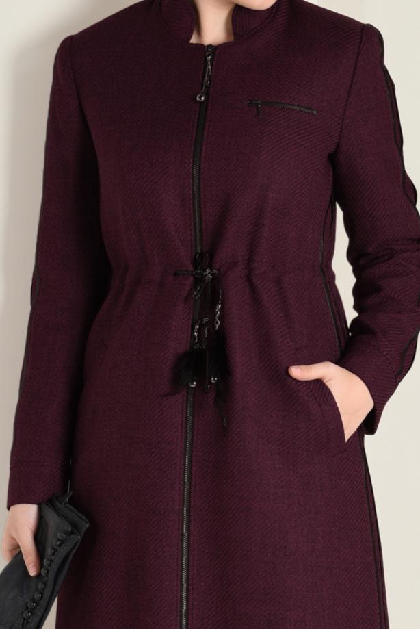 Hijab clothing BLACK MANDARIN COLLAR TIE-WAIST TOPCOAT 1338  - TRENDTESETTÜR