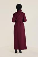Hijab clothing CLARET RED BELTED BUTTONED TOPCOAT 1342 